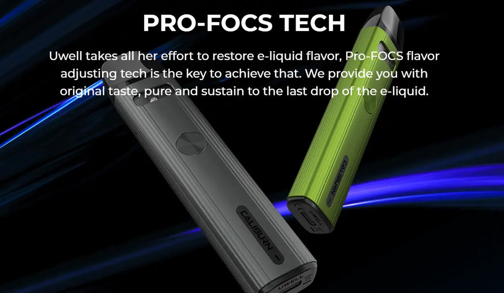 Sleek Uwell Caliburn G2 Pod Kit in gray and green featuring haptic feedback technology