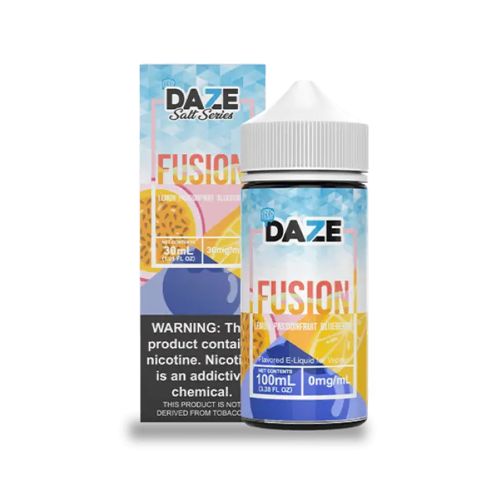 E-liquid bottle labeled ’DAZE Fusion’ with a colorful packaging design.