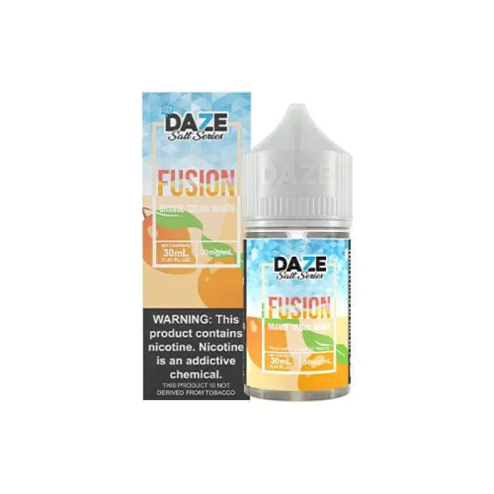 E-liquid bottle with colorful packaging labeled ’Daze Fusion’ for vaping.