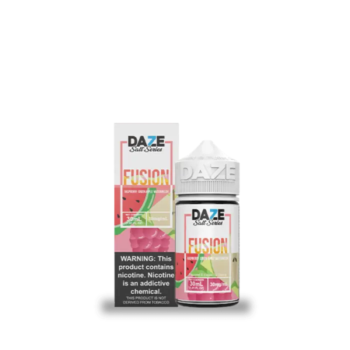 E-liquid bottle and packaging for ’Daze Fusion’ watermelon flavor vape juice.