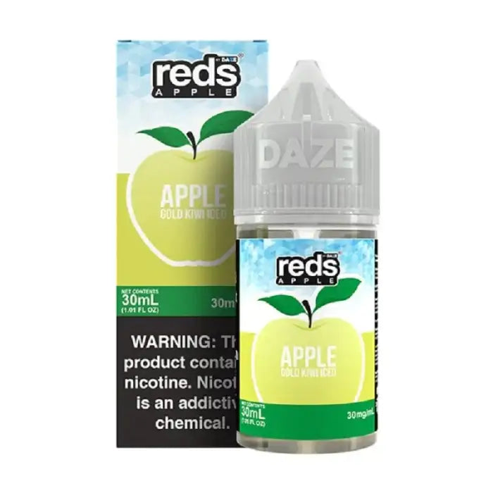 Bottle of Reds Apple e-liquid with its packaging box.