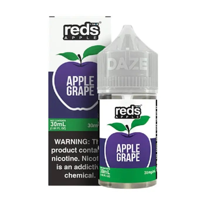 Bottle of ’Reds Apple Grape’ e-liquid with its packaging.