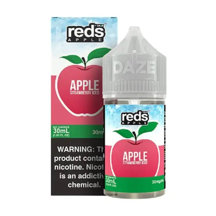 Bottle of Reds Apple e-liquid with its product packaging.