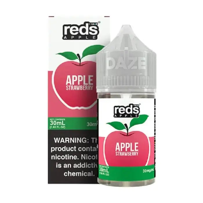 Bottle of Reds Apple Strawberry e-liquid with its packaging.