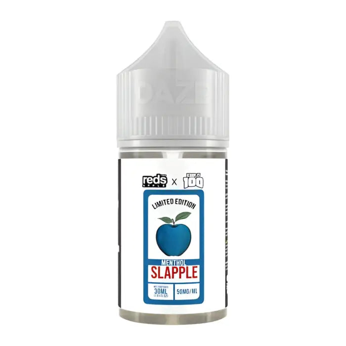 Bottle of e-liquid labeled ’Slapple’ with an apple icon.