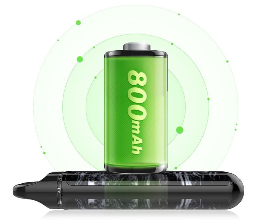 Green battery icon showing 800mAh on reflective surface of Smok Novo 2 25W Pod Kit.