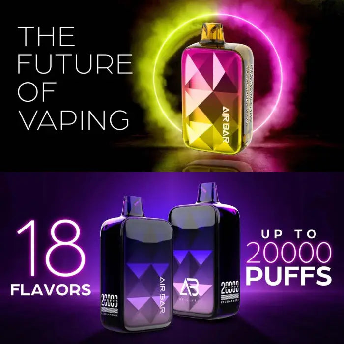 Colorful electronic vaping device with geometric patterns and neon lighting effects.