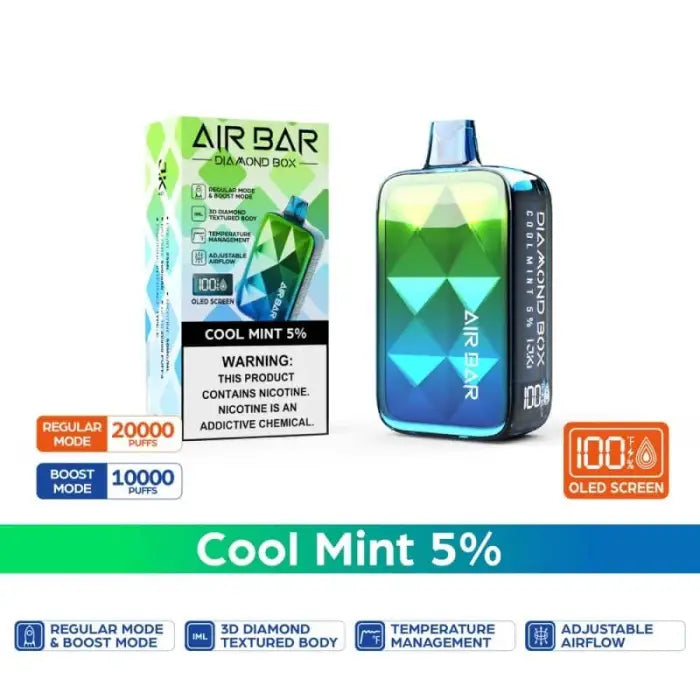 Disposable electronic vaporizer device with green and blue gradient coloring.