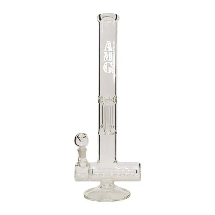 Glass water pipe or bong with a straight tube design and percolator.