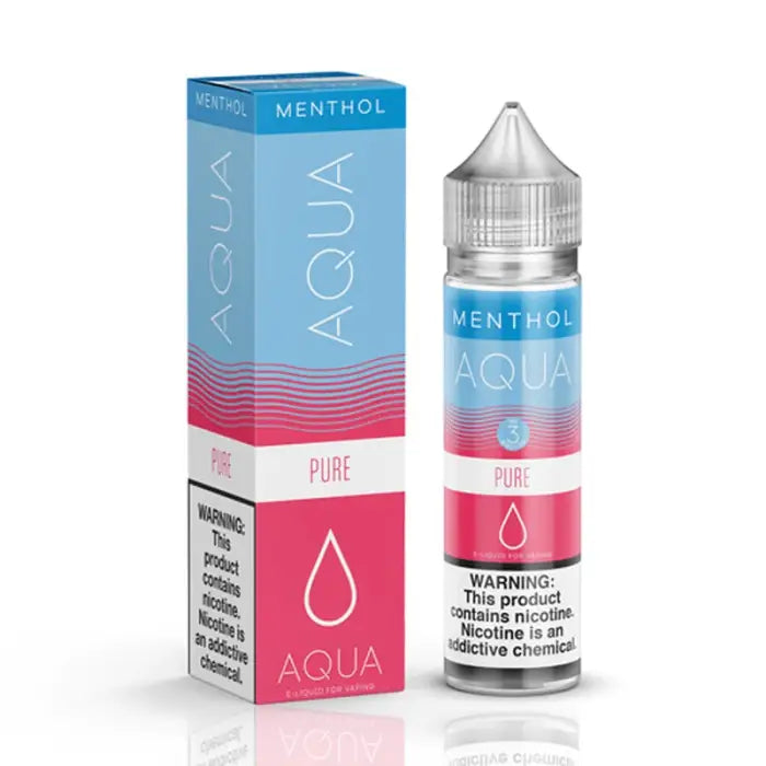 E-liquid bottle and packaging for a menthol-flavored vape product called Aqua.