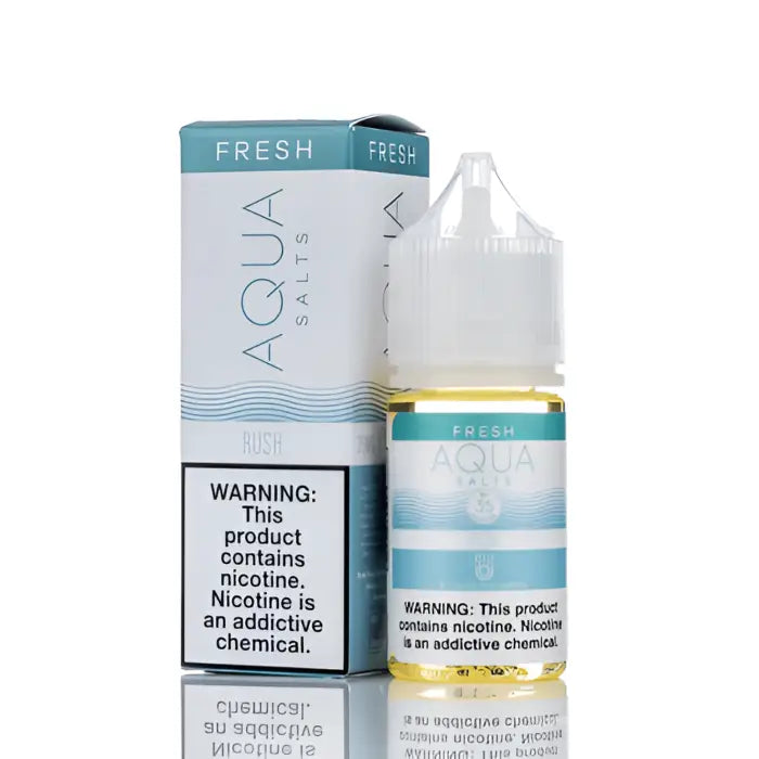 E-liquid bottle and packaging for Aqua Fresh vape juice.