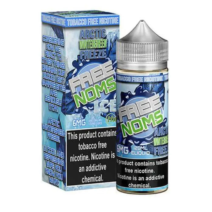 E-liquid bottle and packaging for ’Arctic Lychee Freeze’ flavor from the ’Frost Nomz’ brand.