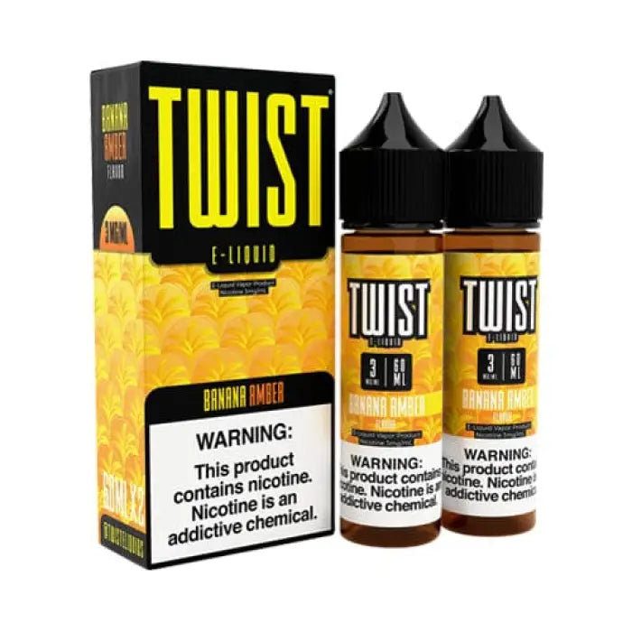 E-liquid or vape juice product called ’Twist’ in banana flavor packaging.