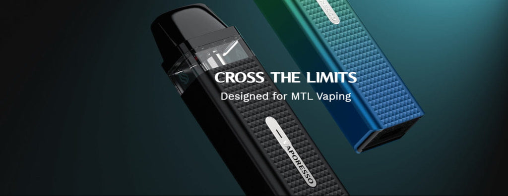 Sleek black Vaporesso Xros Mini 16W Pod Kit with CROSS THE LIMITS text design.