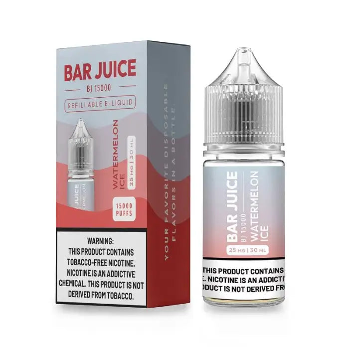 Bottle and packaging of Bar Juice e-liquid in Watermelon flavor.