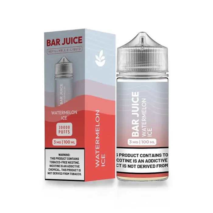 Bottle of watermelon-flavored e-liquid or vape juice with its packaging box.