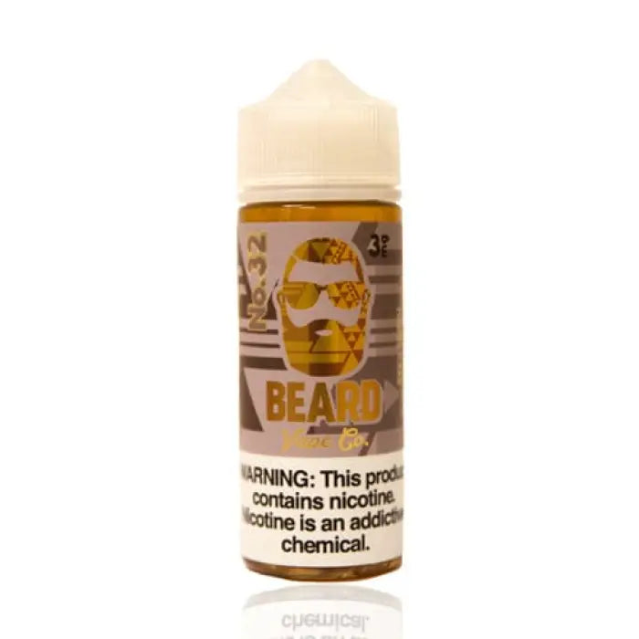 Bottle of e-liquid or vape juice with a bearded face logo and ’BEARD’ text on the label.