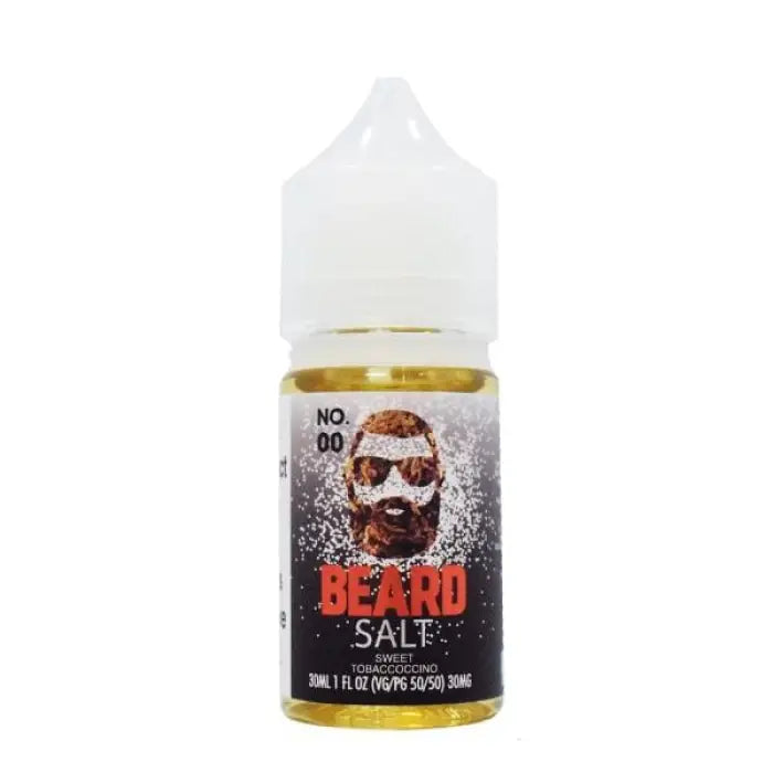 Bottle of ’Beard’ brand salt-based e-liquid for vaping devices.