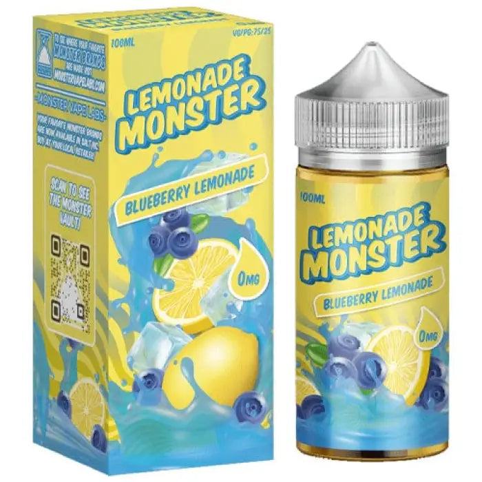 Bottle and packaging of Lemonade Monster blueberry lemonade e-liquid.