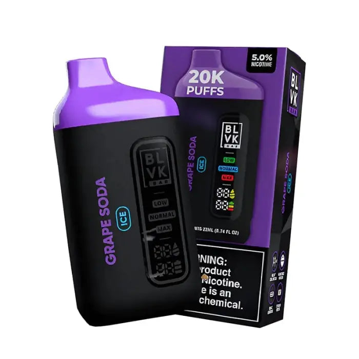 Disposable electronic vaping device in purple and black with ’20K PUFFS’ prominently displayed.