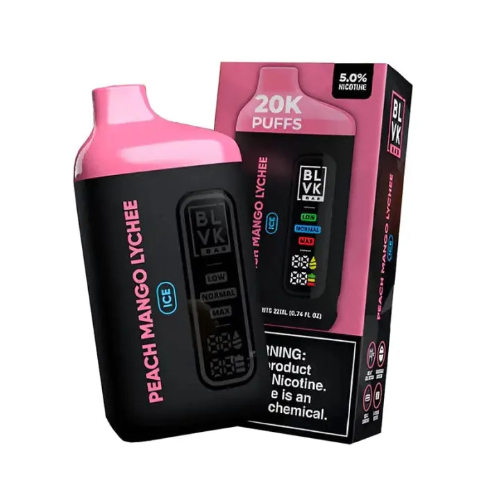 Pink and black disposable vape device with its packaging.