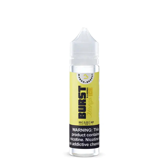 Bottle of yellow-labeled e-liquid or vape juice with a white cap.