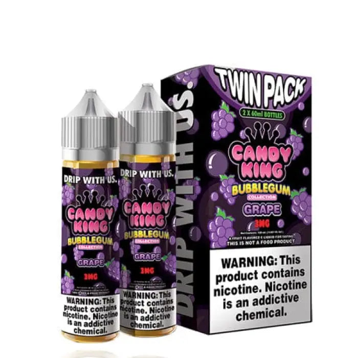 Twin pack of grape-flavored bubblegum e-liquid for vaping devices.