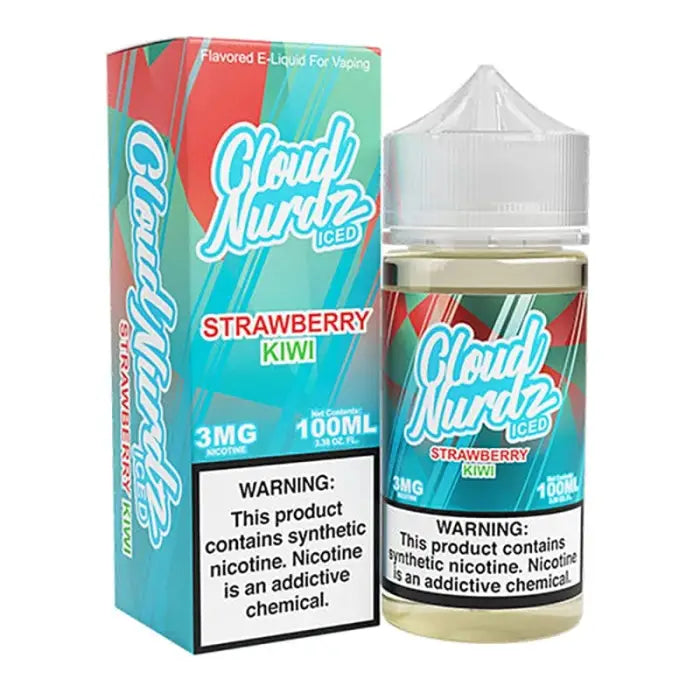 E-liquid bottle and packaging for Cloud Nurdz Strawberry Kiwi flavor vape juice.