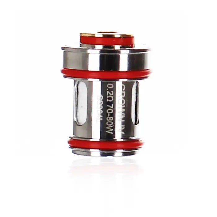 Cylindrical metal vaping coil with red rubber seals.