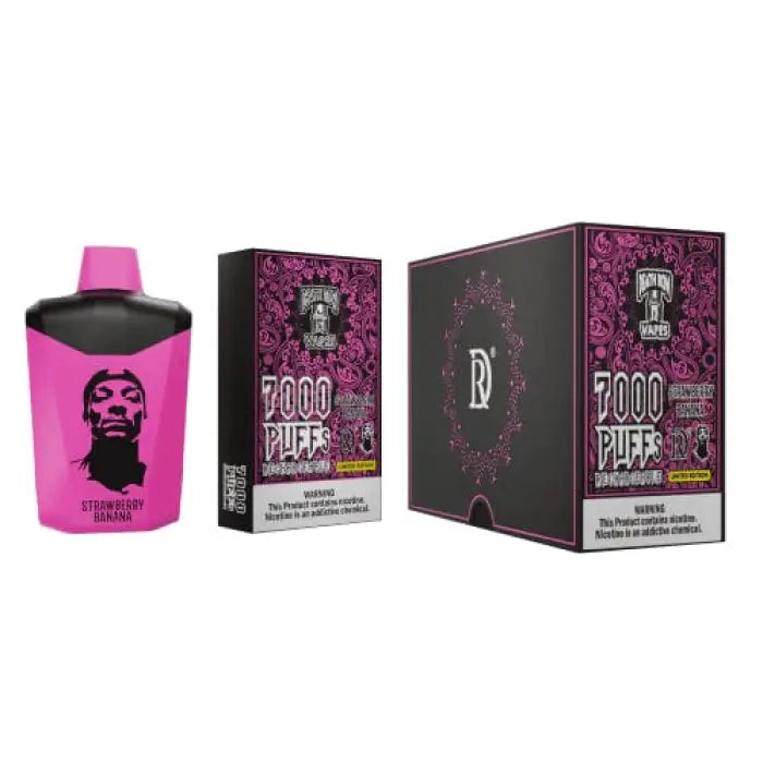 Pink disposable vape device with packaging featuring purple floral designs.