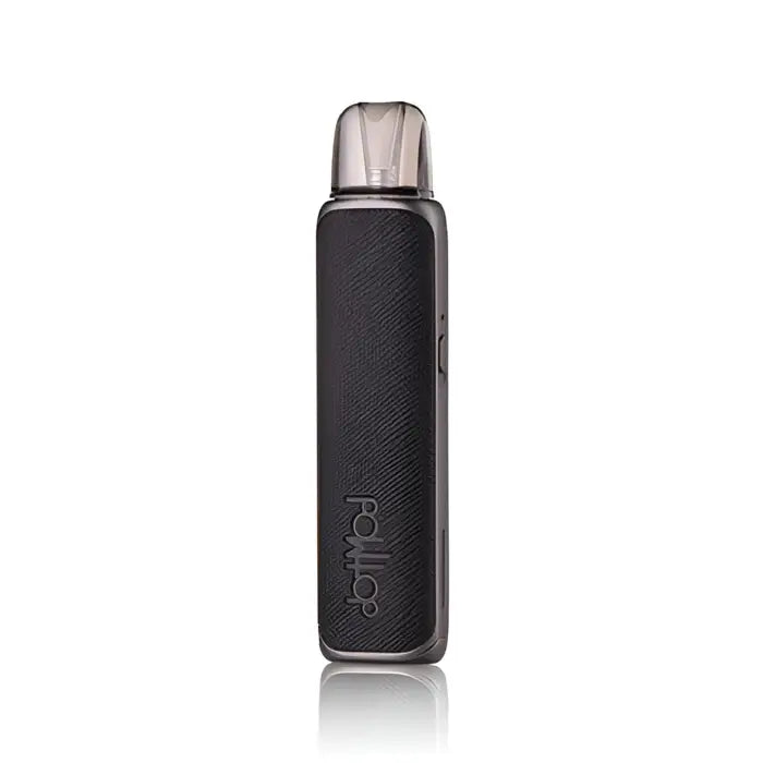 Sleek black electronic cigarette or vape device with a metallic mouthpiece.