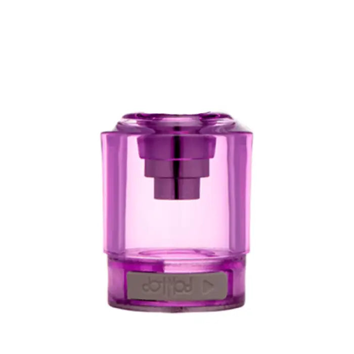 Purple transparent perfume bottle or fragrance container with a metallic cap.