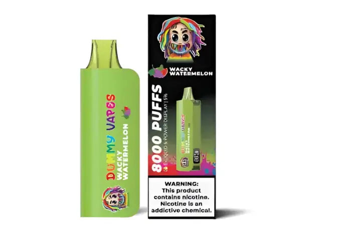 Disposable vape device in bright green color with colorful branding.