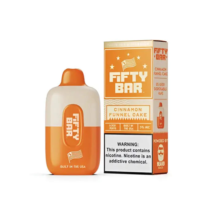 Orange and white disposable vape device with its packaging.