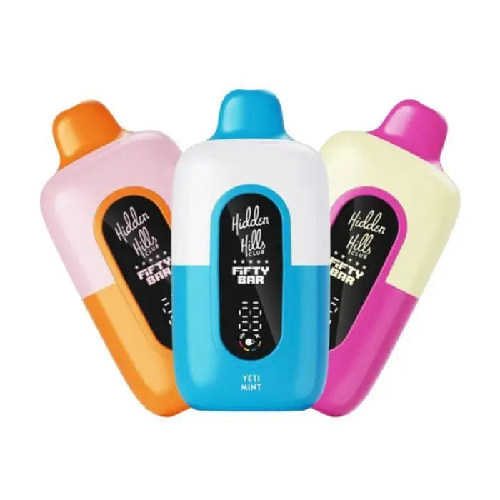 Colorful plastic bottles of Hidden Hills sunscreen in orange, blue, and pink.