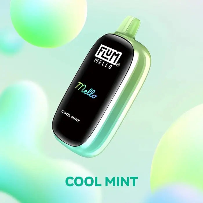 Sleek black and green vape device labeled ’Flum Mello Cool Mint’.