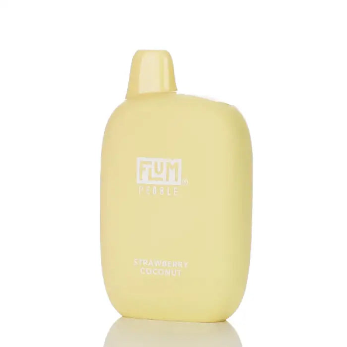 Pale yellow plastic flask or bottle with a white logo.