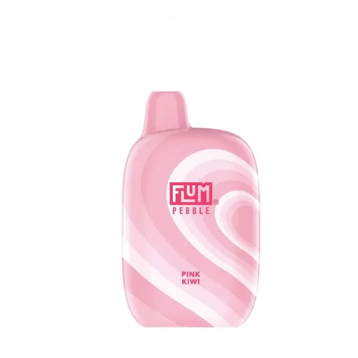 Pink bottle of Fum Pebble Pink Kiwi flavor vape or e-cigarette product.