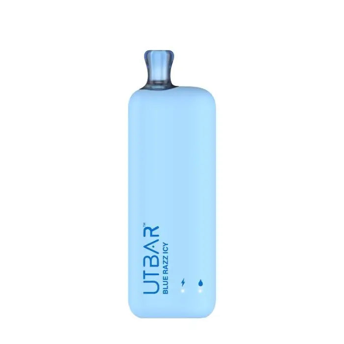 Light blue reusable water bottle with ’UTBAR’ branding.