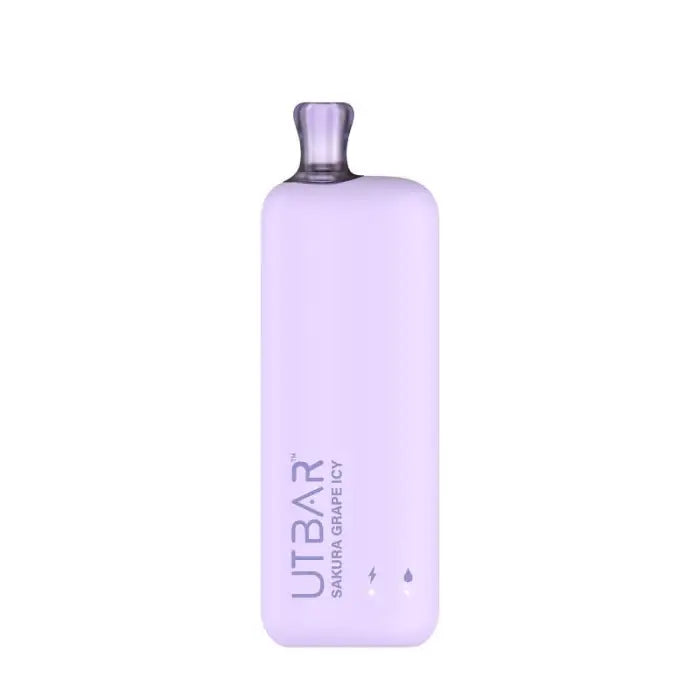 Lavender-colored bottle with ’UTAVA’ branding and a narrow neck.