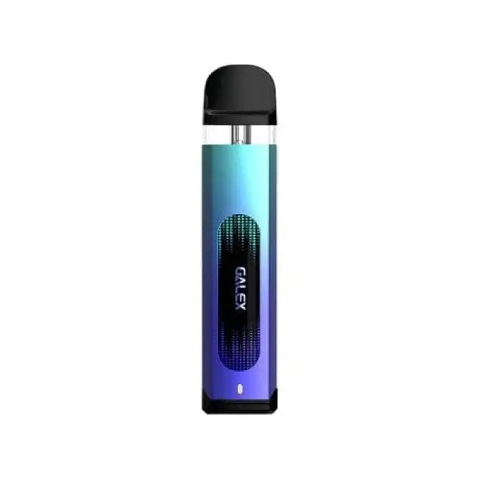 Sleek electronic vaping device with a gradient blue-purple body and black ends.