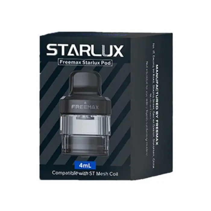 Starlux vaping pod device and its product packaging.