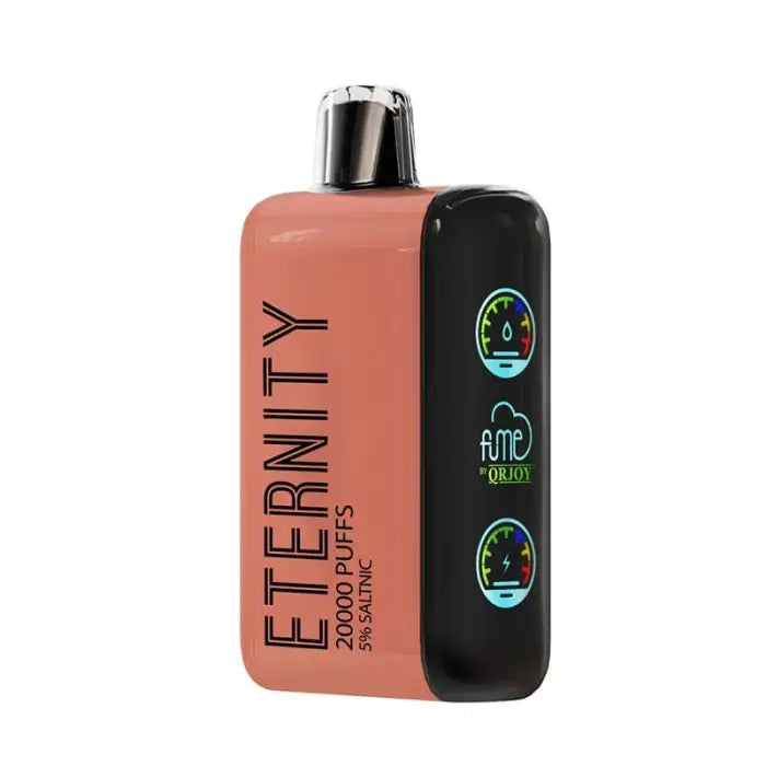 Peach-colored bottle of Eternity cologne or perfume with a black electronic attachment.