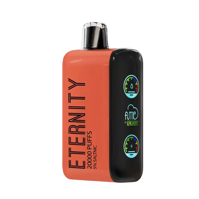 Bottle of Eternity cologne or perfume with an attached electronic device displaying colorful icons.