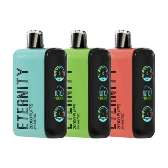 Colorful electronic vaping devices or e-cigarettes in mint green, lime green, and coral pink.