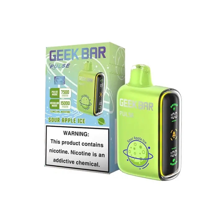 Bright green electronic vaping device with a digital display and its packaging.