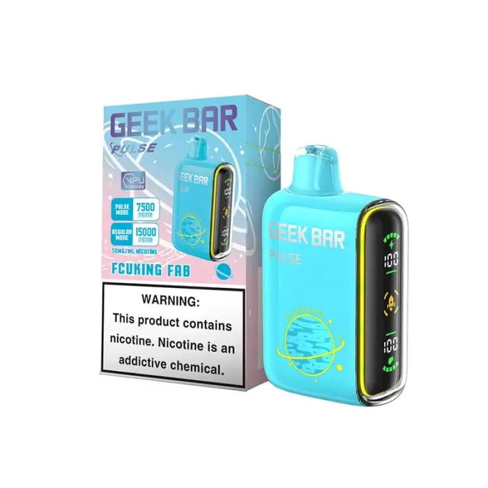 Teal-colored electronic vaping device with its packaging box.