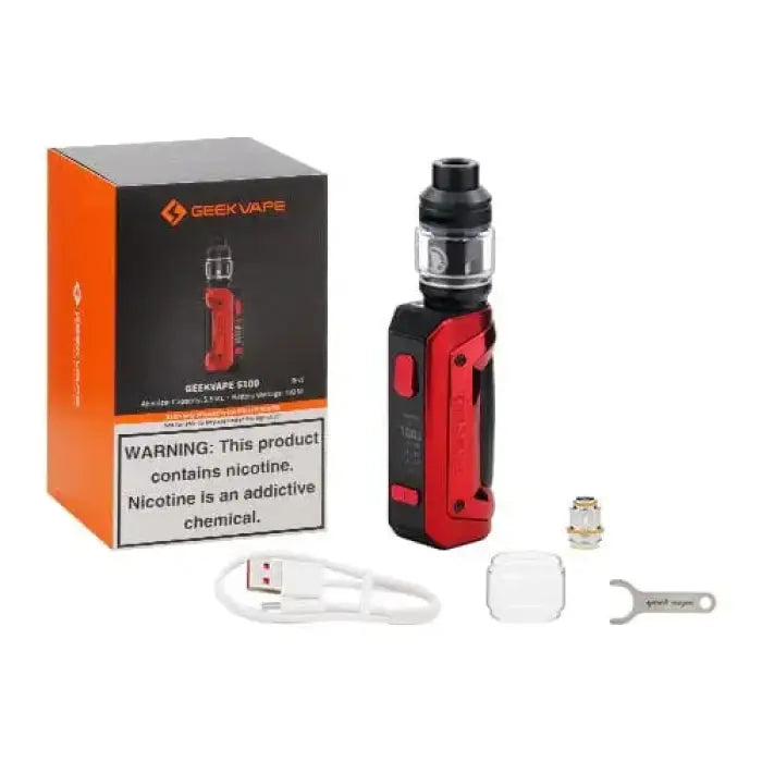 Electronic cigarette or vaping device with its packaging and accessories.