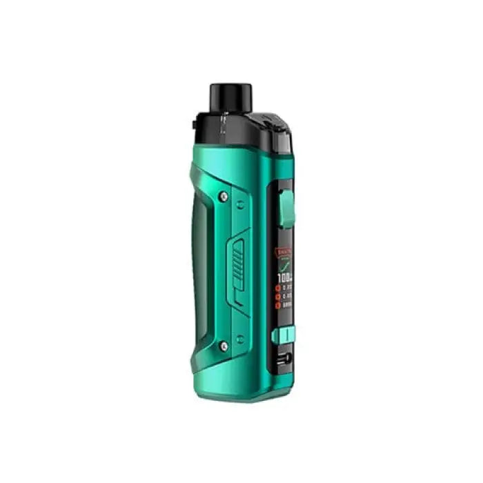 Teal and black electronic vaping device or pod system.