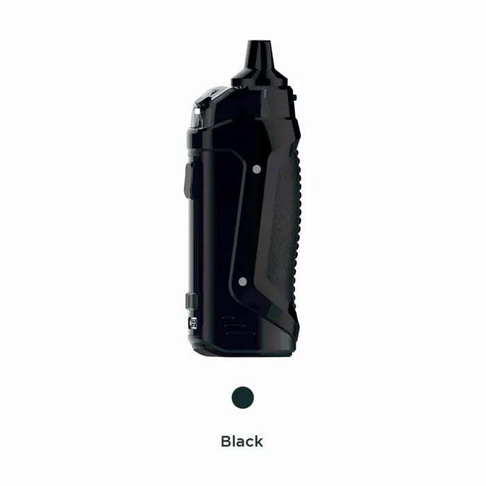 Black handheld electronic vaporizer device with a textured grip.